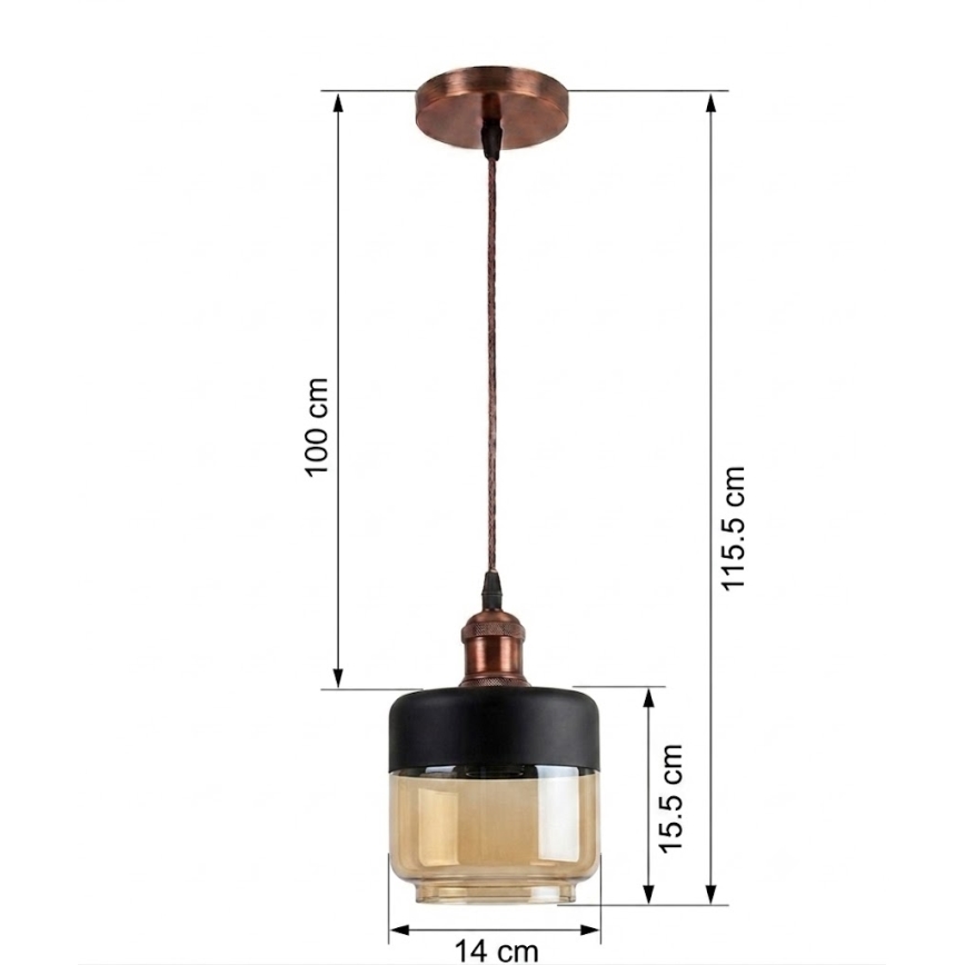 Brilagi - LED viseči lestenec na kablu RETRO GLASS 1xE27/60W/230V premer 14 cm bakrena/dimno bež/črna