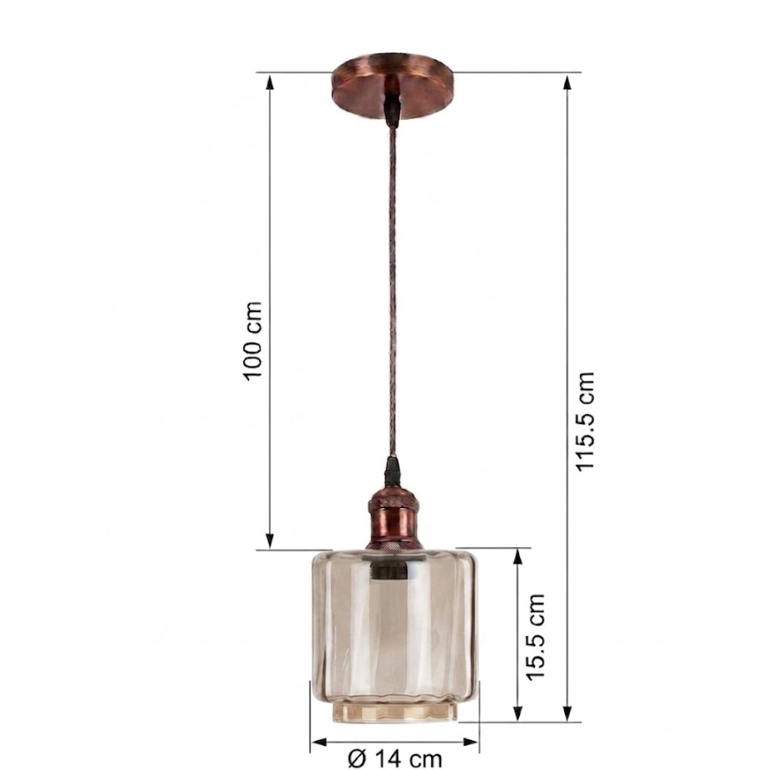 Brilagi - LED lestenec na kablu RETRO GLASS 1xE27/60W/230V premer 14 cm bakrena/dimno bež