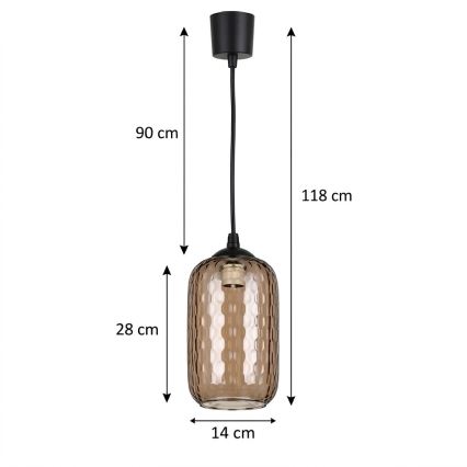 Brilagi - LED viseči lestenec na kablu RETRO GLASS 1xE27/60W/230V premer 14 cm črna/dimno rjava