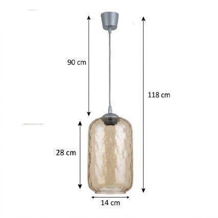 BRILAGI - LED lestenec na tankem kablu RETRO GLASS 1xE27/60W/230V Ø 14 cm srebrna/dimno rjava
