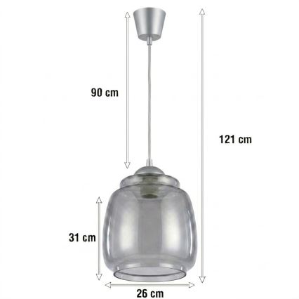 Brilagi - LED lestenec na kablu RETRO GLASS 1xE27/60W/230V premer 26 cm srebrna/dimno siva