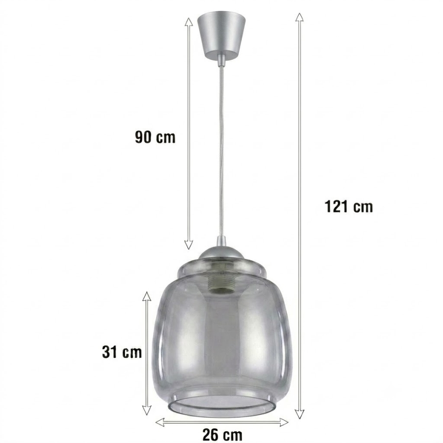 Brilagi - LED lestenec na kablu RETRO GLASS 1xE27/60W/230V premer 26 cm srebrna/dimno siva