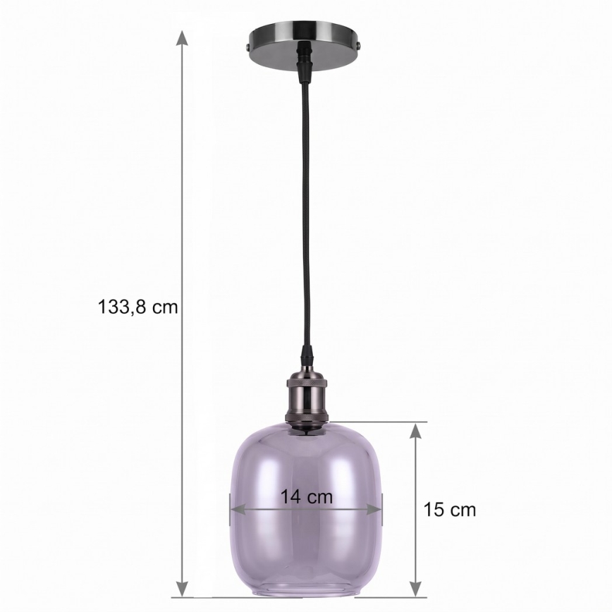 BRILAGI - LED lestenec na kablu RETRO GLASS 1xE27/60W/230V Ø 14 cm črna/dimna siva