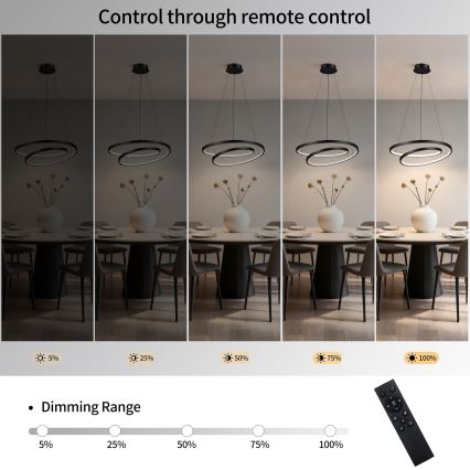 Brilagi - LED lestenec z možnostjo zatemnitve na kablu TWISTER LED/48W/230V 3000-6000K, premer 50 cm, črna + daljinski upravljalnik