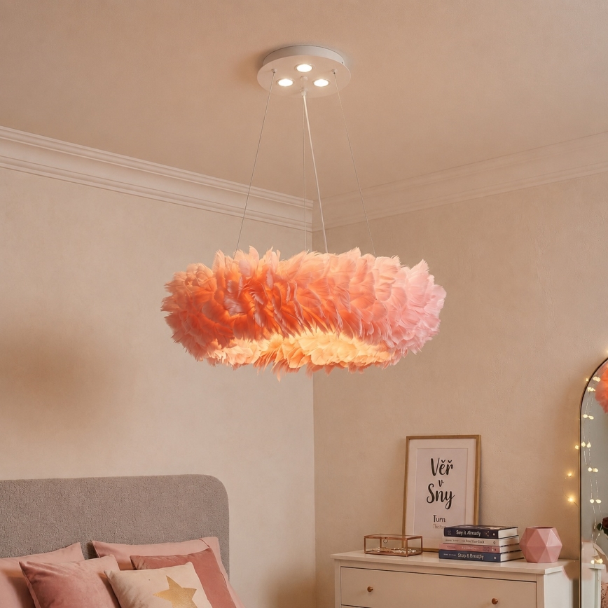 Brilagi - LED viseči lestenec na jeklenem kablu FEATHER 3xE27/40W/230V + 3xLED/3W, premer 50 cm, rožnat