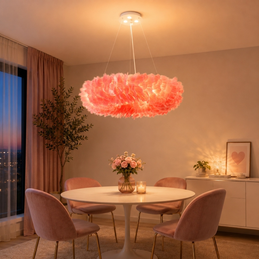 Brilagi - LED viseči lestenec na jeklenem kablu FEATHER 3xE27/40W/230V + 3xLED/3W, premer 50 cm, rožnat