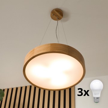Brilagi - LED viseči lestenec na jeklenem lanku CARVALHO 3xE27/60W/230V, hrast, premer 47,5 cm