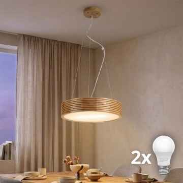 Brilagi - LED viseči lestenec na jeklenem lanku CARVALHO MODERN 2xE27/60W/230V hrast, premer 37,5 cm