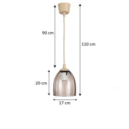 Brilagi - LED viseči lestenec na žici RETRO GLASS 1xE27/60W/230V premer 17 cm bež/dimno bež