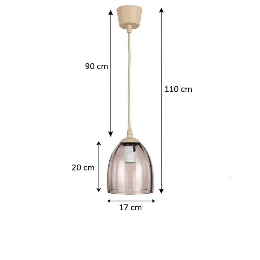 Brilagi - LED viseči lestenec na žici RETRO GLASS 1xE27/60W/230V premer 17 cm bež/dimno bež