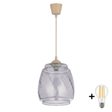 Brilagi - LED viseči lestenec na kabelu RETRO GLASS 1xE27/60W/230V premer 26 cm bež/dimno siva