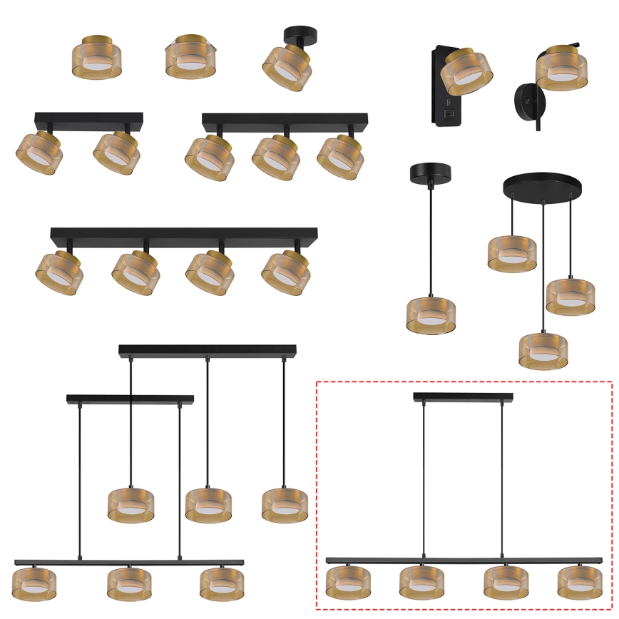 Brilagi - LED Viseči lestenec na kablu AURA LUX 4xGX53/30W/230V črna/zlata