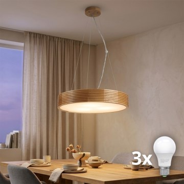 Brilagi - LED viseči lestenec na kablu CARVALHO MODERN 3xE27/60W/230V hrast, premer 47,5 cm