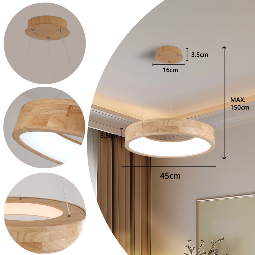 Brilagi - LED lestenec na kablu FALCON WOOD, 30W, 230V, 3000/4000/6000K, premer 45 cm, les
