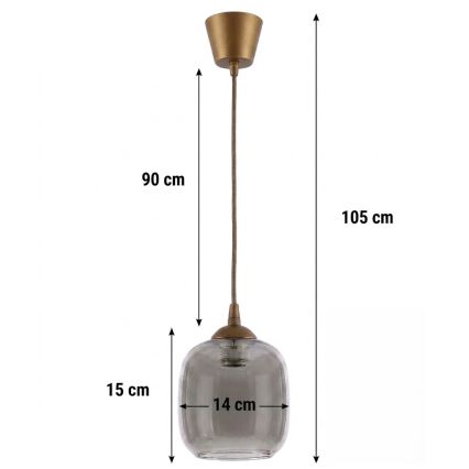 Brilagi - LED viseča svetilka na vrvici RETRO GLASS 1xE27/60W/230V premer 14 cm rjava/dimna siva