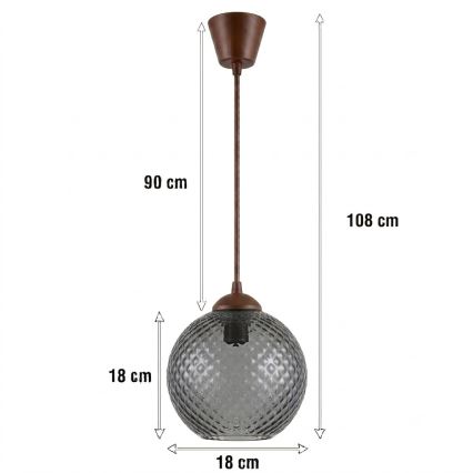 Brilagi - LED lestenec na vrvici RETRO GLASS 1xE27/60W/230V premer 18 cm rjava/dimna siva