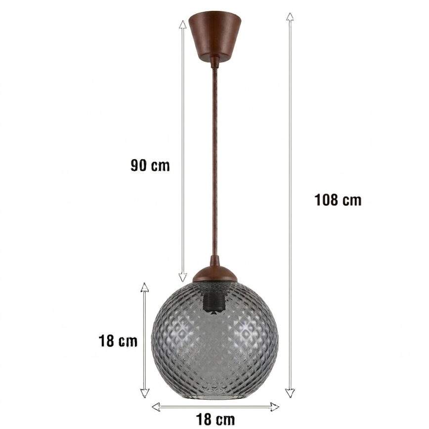 Brilagi - LED lestenec na vrvici RETRO GLASS 1xE27/60W/230V premer 18 cm rjava/dimna siva