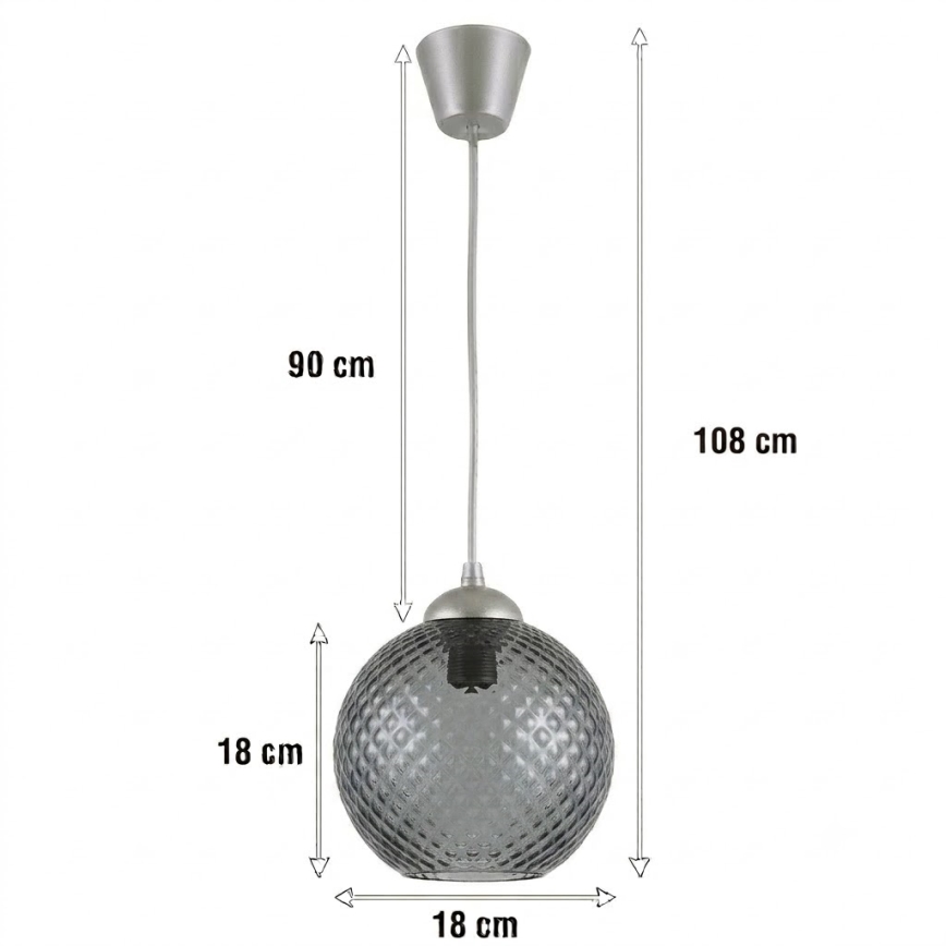 Brilagi - LED lestenec na žici RETRO GLASS 1xE27/60W/230V Ø 18 cm srebrna/zadimljena siva