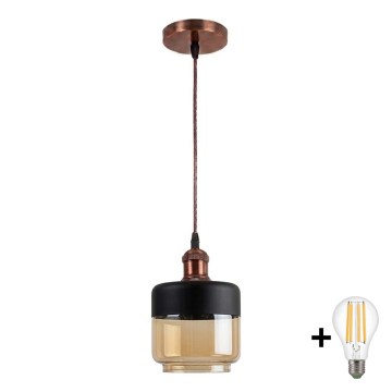 Brilagi - LED viseči lestenec na kablu RETRO GLASS 1xE27/60W/230V premer 14 cm bakrena/dimno bež/črna