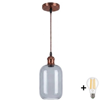 Brilagi - LED viseči lestenec na kablu RETRO GLASS 1xE27/60W/230V premer 14 cm bakrena/dimno siva