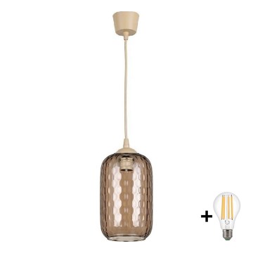 Brilagi - LED viseči lestenec na kablu RETRO GLASS 1xE27/60W/230V premer 14 cm bež/dimna rjava
