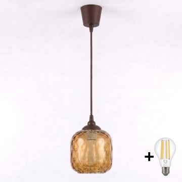 Brilagi - LED viseči lestenec na kablu RETRO GLASS 1xE27/60W/230V premer 14 cm rjava/dimno rjava