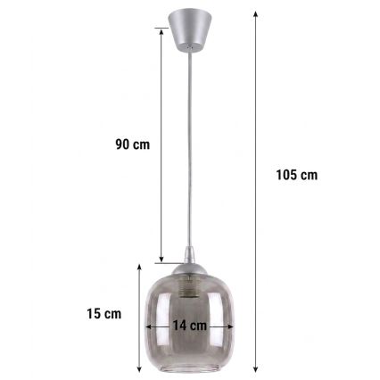 Brilagi - LED lestenec na kablu RETRO GLASS 1xE27/60W/230V premer 14 cm srebrna/dimna siva