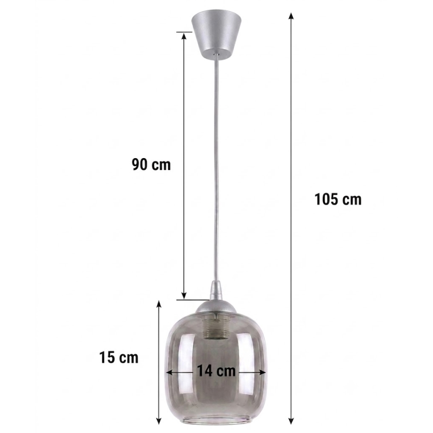 Brilagi - LED lestenec na kablu RETRO GLASS 1xE27/60W/230V premer 14 cm srebrna/dimna siva