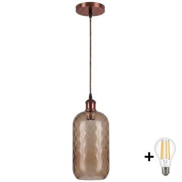 Brilagi - LED viseči lestenec na vrvici RETRO GLASS 1xE27/60W/230V premer 14 cm bakrena/dimno rjava