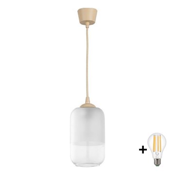 Brilagi - LED viseči lestenec na vrvici RETRO GLASS 1xE27/60W/230V Ø 14 cm bež/bela