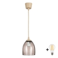 Brilagi - LED viseči lestenec na žici RETRO GLASS 1xE27/60W/230V premer 17 cm bež/dimno bež