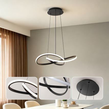Brilagi - LED lestenec z zatemnitvijo na jeklenem lanku INFINITY LED/55W/230V 3000-6000K 50x50 cm črna + daljinski upravljalnik