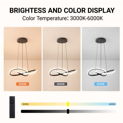 Brilagi - LED lestenec z zatemnitvijo na jeklenem lanku INFINITY LED/55W/230V 3000-6000K 50x50 cm črna + daljinski upravljalnik