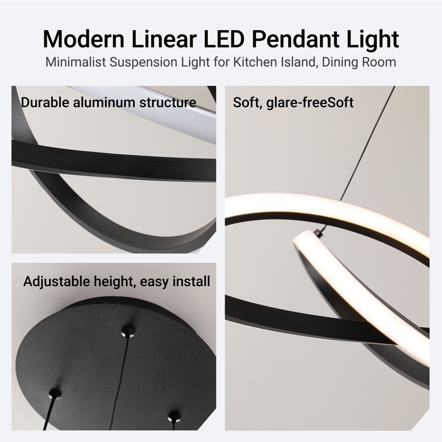 Brilagi - LED lestenec z zatemnitvijo na jeklenem lanku INFINITY LED/55W/230V 3000-6000K 50x50 cm črna + daljinski upravljalnik