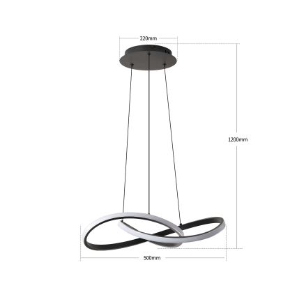 Brilagi - LED lestenec z zatemnitvijo na jeklenem lanku INFINITY LED/55W/230V 3000-6000K 50x50 cm črna + daljinski upravljalnik