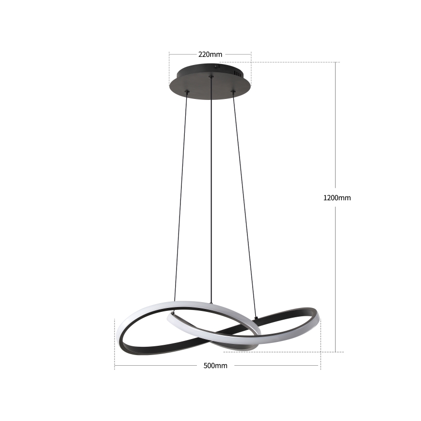 Brilagi - LED lestenec z zatemnitvijo na jeklenem lanku INFINITY LED/55W/230V 3000-6000K 50x50 cm črna + daljinski upravljalnik