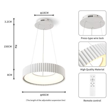 Brilagi - zatemljiv LED lestenec na kablu FALCON MODERN LED/30W/230V 3000–6000K Ø 40 cm, bela + daljinski upravljalnik