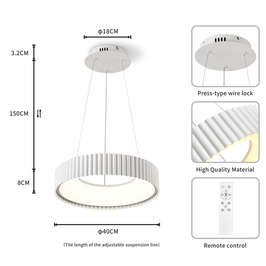 Brilagi - zatemljiv LED lestenec na kablu FALCON MODERN LED/30W/230V 3000–6000K Ø 40 cm, bela + daljinski upravljalnik