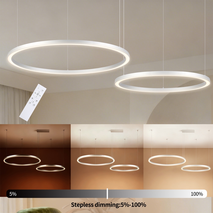 Brilagi - zatemnjevalni LED lestenec na kablu PORTOFINO LED/98W/230V 3000-6000K srebrn + daljinski upravljalnik