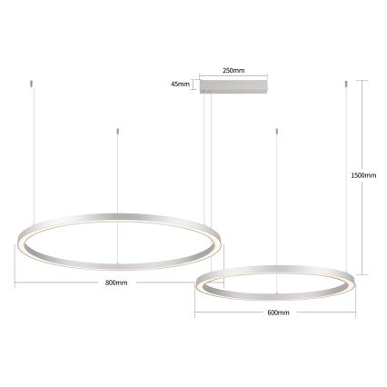 Brilagi - zatemnjevalni LED lestenec na kablu PORTOFINO LED/98W/230V 3000-6000K srebrn + daljinski upravljalnik