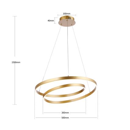 Brilagi - LED zatemljiv lestenec na kablu TWISTER LED/48W/230V 3000-6000K premer 50 cm zlata + z daljinskim upravljalnikom