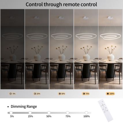 Brilagi - Zatemnljiv viseči lestenec na kablu TWISTER LED/75W/230V 3000-6000K Ø 70 cm bela + daljinski upravljalnik