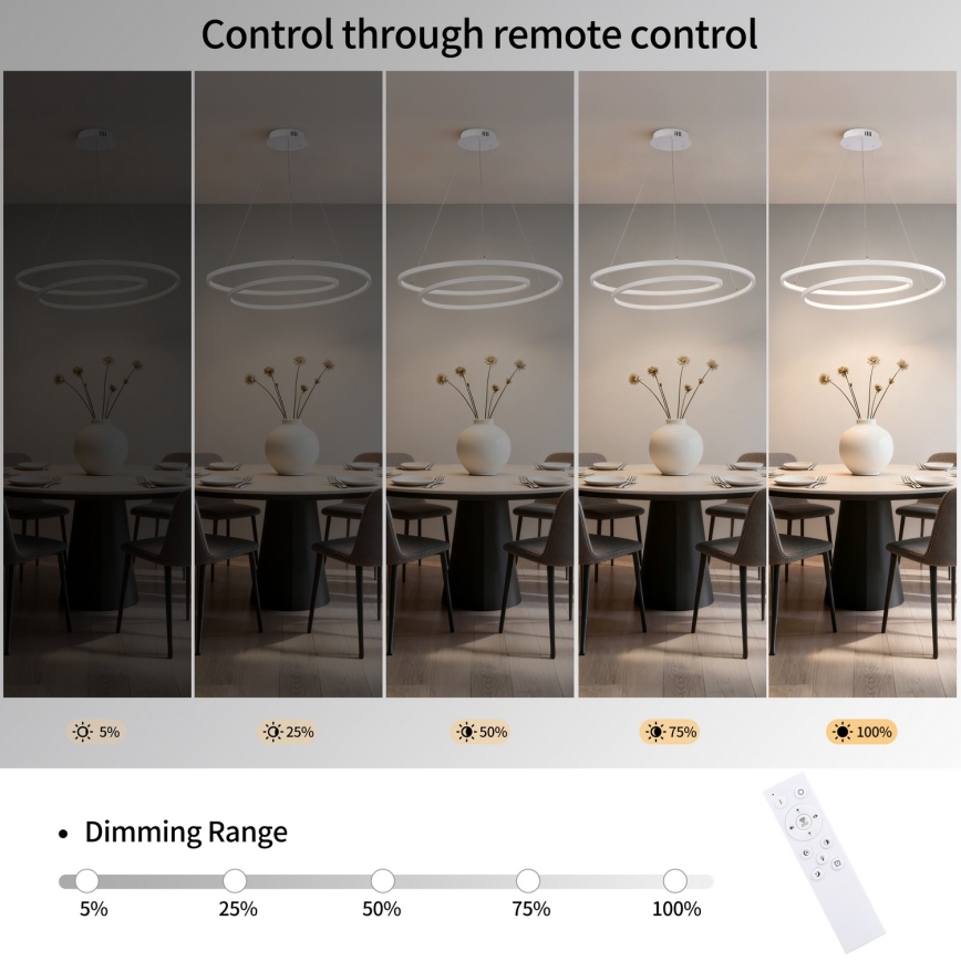 Brilagi - Zatemnljiv viseči lestenec na kablu TWISTER LED/75W/230V 3000-6000K Ø 70 cm bela + daljinski upravljalnik