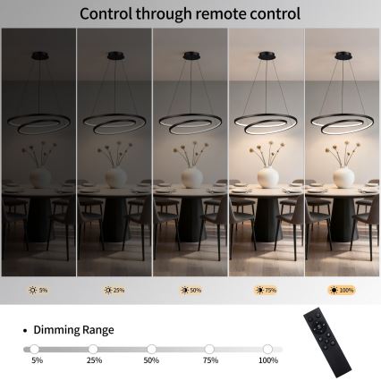 Brilagi - Zatemnljiv LED lestenec na kablu TWISTER LED/75W/230V 3000-6000K premer 70 cm črna + z daljinskim upravljalnikom