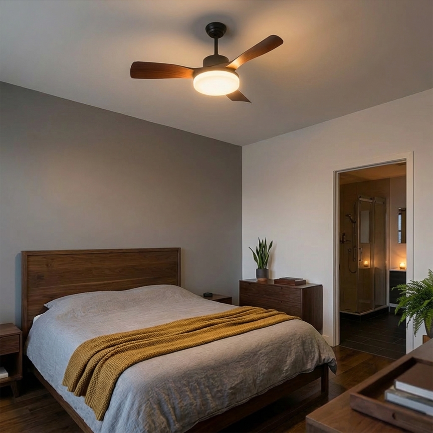 Brilagi - zatemljiv LED stropni ventilator LED/34W/230V 106 cm črna/rjava + daljinski upravljalnik