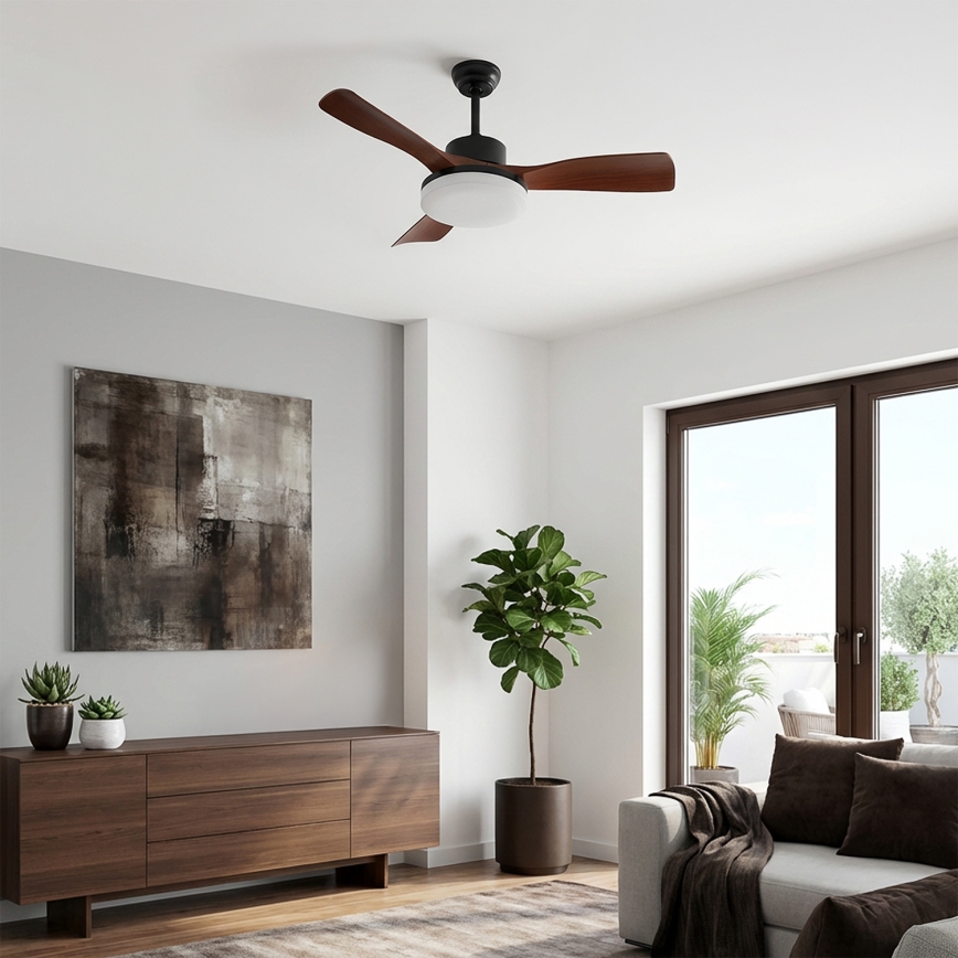 Brilagi - zatemljiv LED stropni ventilator LED/34W/230V 106 cm črna/rjava + daljinski upravljalnik
