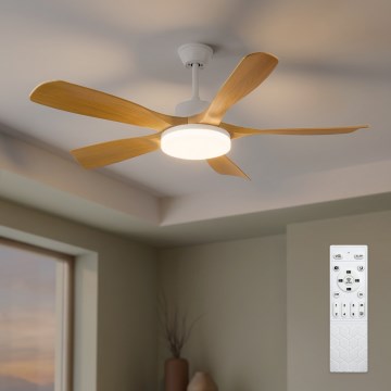 Brilagi - LED zatemljiv stropni ventilator LED/34W/230V 132 cm bela/rjava + z daljinskim upravljalnikom