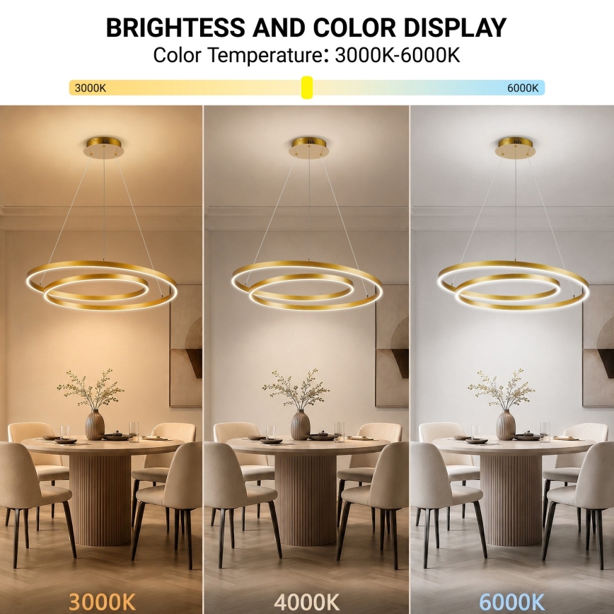 Brilagi - TWISTER LED zatemljiv viseči lestenec na vrvici LED/75W/230V 3000–6000K premer 70 cm zlata + daljinski upravljalnik