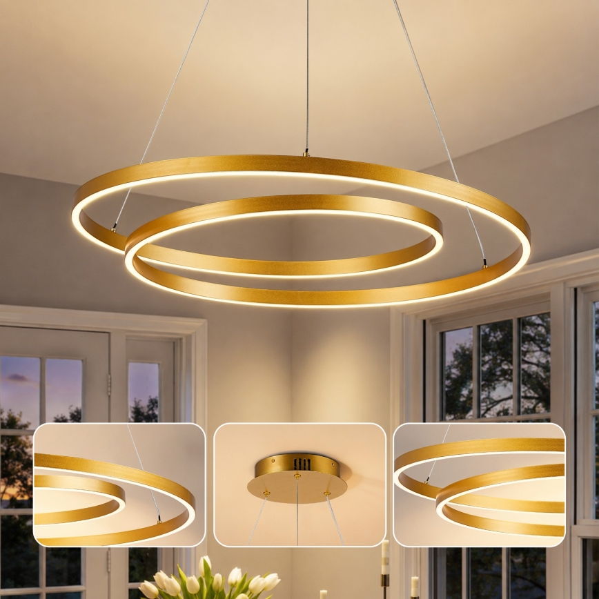 Brilagi - TWISTER LED zatemljiv viseči lestenec na vrvici LED/75W/230V 3000–6000K premer 70 cm zlata + daljinski upravljalnik
