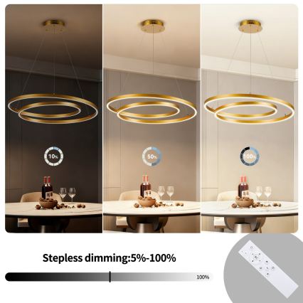 Brilagi - TWISTER LED zatemljiv viseči lestenec na vrvici LED/75W/230V 3000–6000K premer 70 cm zlata + daljinski upravljalnik